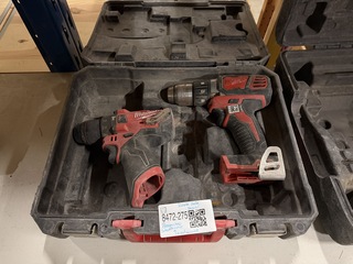 3x Boormachine, schroefmachine, 2x koffer, 1x accu Milwaukee